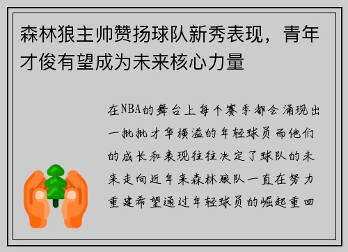森林狼主帅赞扬球队新秀表现，青年才俊有望成为未来核心力量